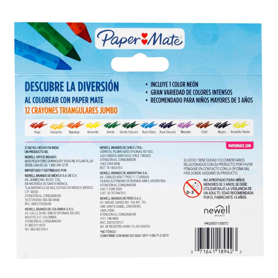 CRAYON PAPER MATE JUMBO X12 UN Olímpica