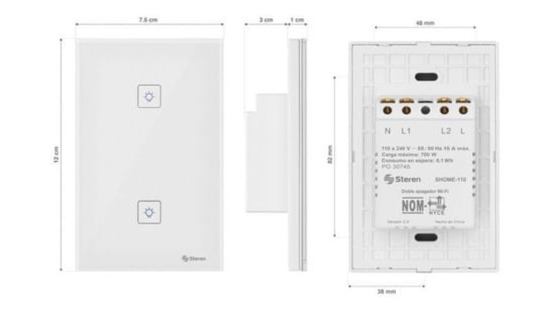 Interruptor Inteligente Táctil Cristal 2 Vía 1200W Compatible Google Home/ Alexa [HIT-KS-601-2]
