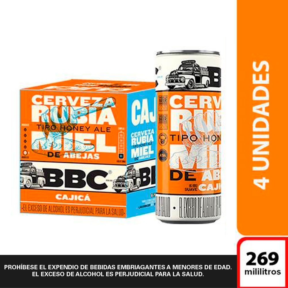 CERVEZA BBC RUBIA MIEL AB LATA 269ML X4 - Olímpica