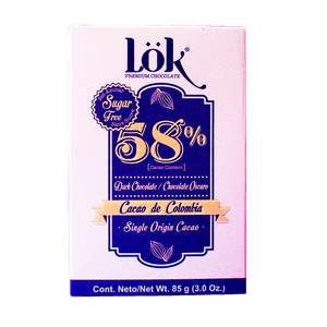 Barra Chocolate Oscuro Lok 58% Sugar Free 85 G