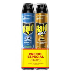 Insecticida Raid Aerosol Mata Moscas, Mosquitos y Cucarachas 2 pack 800ml