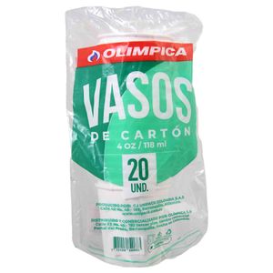Vaso Cartón Olimpica Bebida Caliente 4 Oz X20 Unds