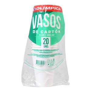 Vaso Cartón Olimpica Bebida Fría 9 Oz X20 Unds