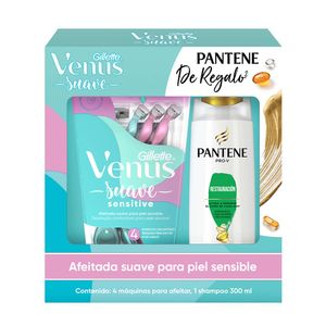Maquina de Afeitar Desechable Venus Suave Sensitive+Pantene Pro-V Shampoo 1 Kit
