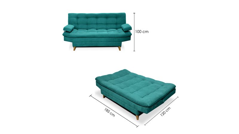 Sofacama Carvallo Lux Clic Clac Tela Azul - VIRTUAL MUEBLES