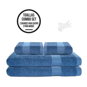 Set X4 toallas hoteleras: 2 toallas de cuerpo +2 de manos Azul