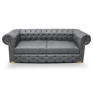 Sofá Chesterfield 3 puestos tipo cuero gris