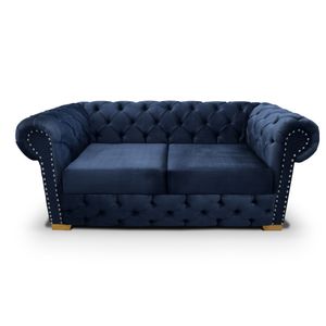 Sofá Chesterfield 2 puestos tela azul