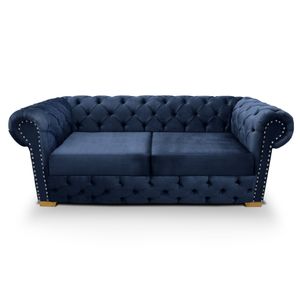 Sofá Chesterfield 3 puestos tela azul