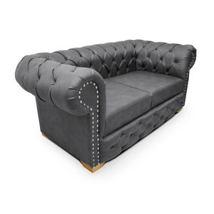 Sofá Chesterfield 2 puestos tipo cuero gris