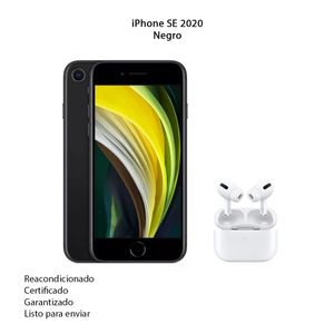 Celular iPhone SE 2020 de 128Gb Reacondicionado negro + Audifonos Inalambricos Pro 2 Genericos