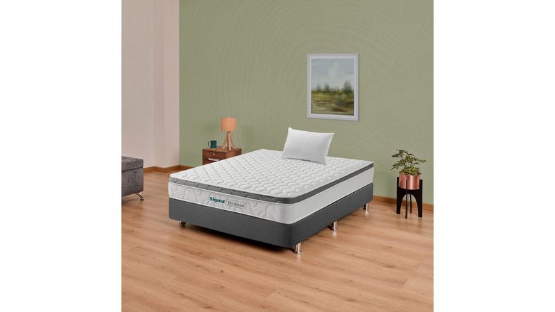 Combo Sigma Dream 120x190+Somier Pluss M2 Lino Gris 120x190+Almohada  Fantasía Económica