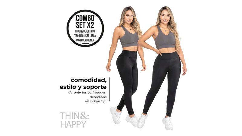 Combo X2: Leggins deportivos tiro alto licra larga control Abdomen