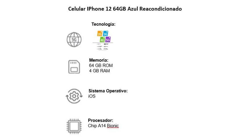 APPLE IPHONE 12 4GB 128GB AZUL REACONDICIONADO