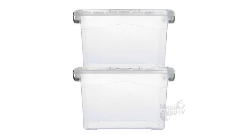 4 Cajas organizadoras plásticas transparentes con tapa 5.5 L Gris