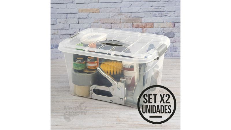 2 Cajas organizadoras plásticas transparentes grandes tapa 17L