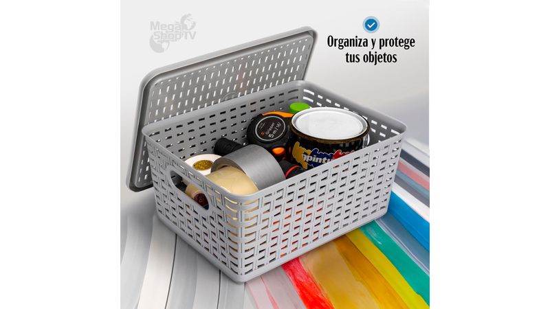 Caja organizadora con tapa canasta mimbre plástico café - Olímpica