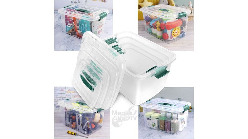 Kit 4 cajas organizadoras plásticas transparentes con tapa Verde - Olímpica