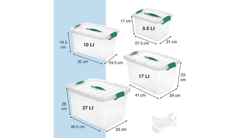 Kit 4 cajas organizadoras plásticas transparentes con tapa Verde