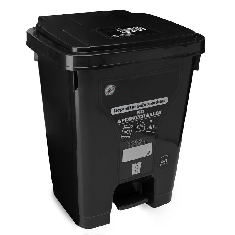 Caneca Reciclaje Grande 53l Plástica Papelera De Pedal Negro Olímpica 6804