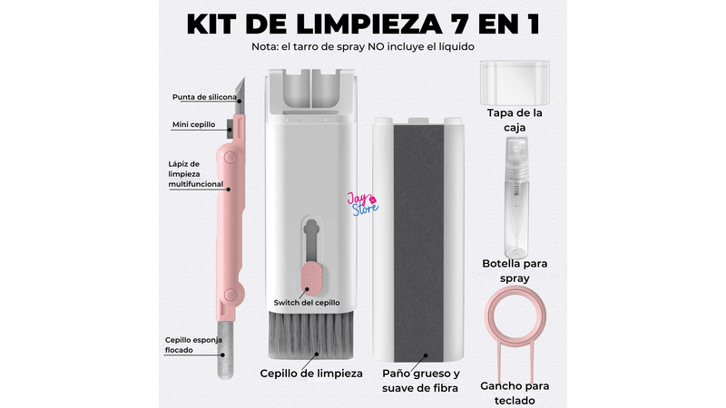Kit De Limpieza Para Teclado, Pc, Audífonos, Laptop 5 En 1-Negro GENERICO