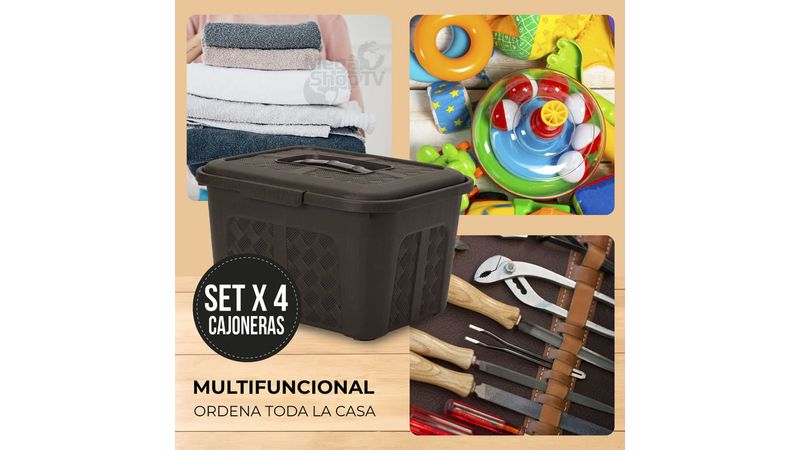 Cajonera plástica organizadora con tapa - cajas o canastas 6L Café