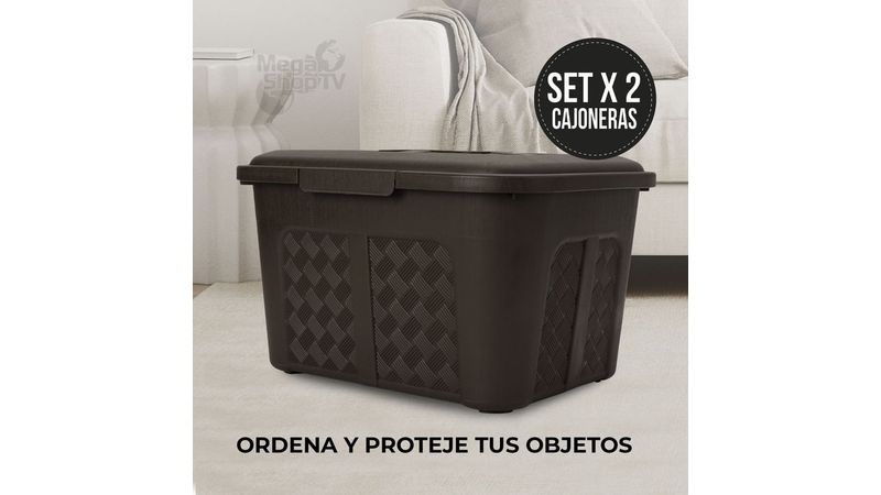 Cajonera plástica organizadora con tapa - Caja grande de 23L Café