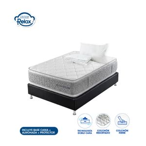 Colchón Sencillo con Base Cama Ultra Dream Colchones Relax 100x190x32cm Ortopédico Resortado Firme + 1 Almohada + 1 Protector