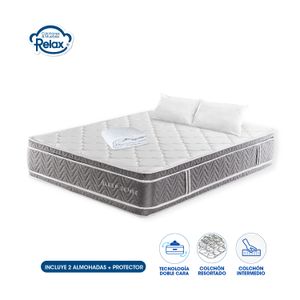 Colchón Queen Sleep Sense Colchones Relax 160x190x35cm Ortopédico Resortado Firmeza Intermedia + 2 Almohadas + 1 Protector