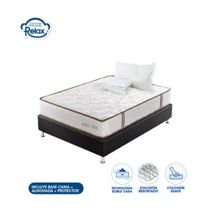 Colchón Sencillo con Base Cama Easy Life Colchones Relax 100x190x22cm Ortopédico Resortado Firmeza Suave + 1 Almohada + 1 Protector