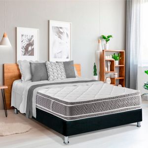 Colchón King con Base Cama Sleep Sense Colchones Relax 200x200x35cm Ortopédico Resortado Firmeza Intermedia + 2 Almohadas
