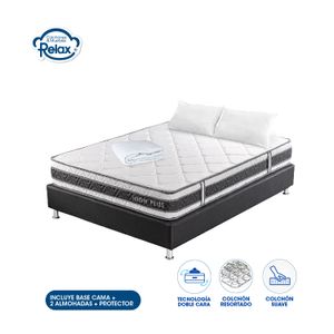 Colchón Doble con Base Cama High Plus Colchones Relax 140x190x24cm Ortopédico Resortado Firmeza Suave + 2 Almohadas + 1 Protector