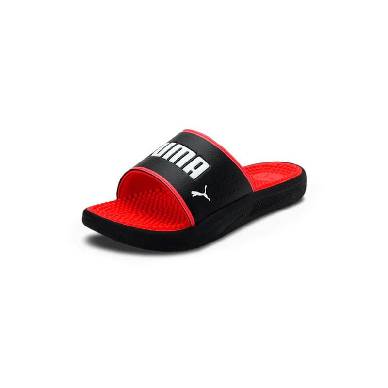 Sandalias Puma Softride Massage Mens Slides Color Negro Rojo Olimpica