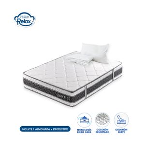 Colchón Sencillo High Plus Colchones Relax 100x190x24cm Ortopédico Resortado Firmeza Suave + 1 Almohada + 1 Protector