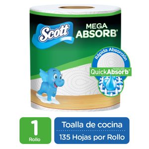 Toalla de Papel Desechable Scott Mega Absorbente 1 Rollo X135 Hojas