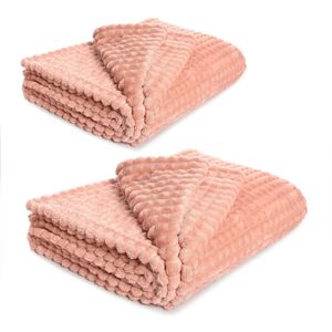 Set X2 Mantas frazada cobija decorativa sofá o cama de Lujo Rosa