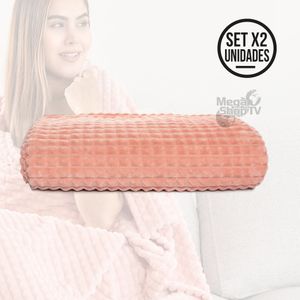 Set X2 Mantas frazada cobija decorativa sofá o cama de Lujo Rosa