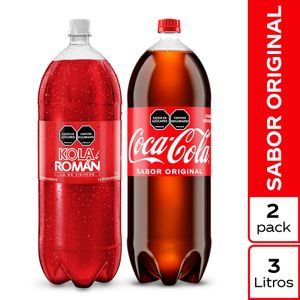 Gaseosa Coca Cola Original 3 Lt + Kola Román Original 3 Lt
