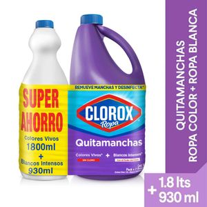 Quita Manchas Clorox Colores Vivos 1800 Ml + Quitamanchas Blancos Intensos 930 Ml