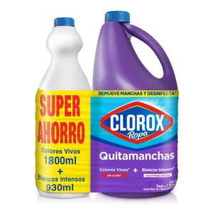 Quita Manchas Clorox Colores Vivos 1800 Ml + Quitamanchas Blancos Intensos 930 Ml