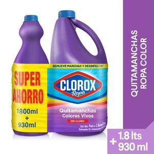 Quita Manchas Clorox Colores Vivos 1800 Ml + Quitamanchas Colores Vivos 930 Ml