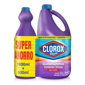 Quita Manchas Clorox Colores Vivos 1800 Ml + Quitamanchas Colores Vivos 930 Ml