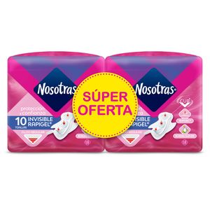Toalla Higiénica Nosotras Invisible Ajustable X10 Unds X2 Paquetes