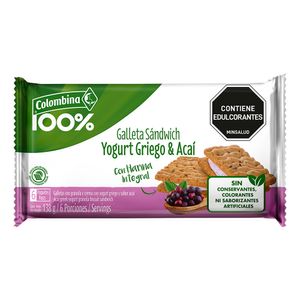 Galleta Colombina 100% Sándwich Yogurt Griego y Acaí 138 G