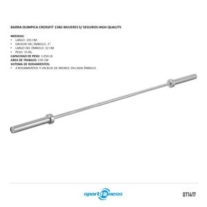 Barra Olimpica Profesional 2" 500Lb (15Kg-201Cm)Sportfitness