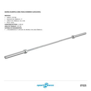 Barra Olimpica Profesional 2" 1000Lb-45cr(20Kg-220Cm)SportF