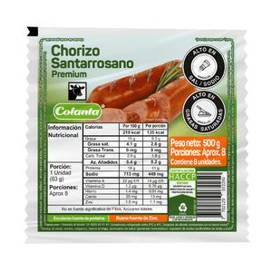 Chorizo Santarosano Colanta Premium 500 G X8 Unds