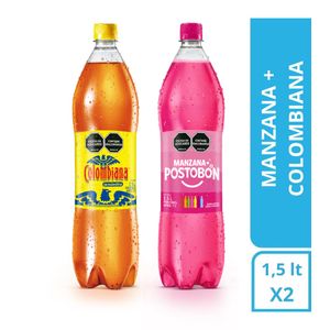 Gaseosa Postobón Manzana 1,5 Lt + Colombiana 1,5 Lt