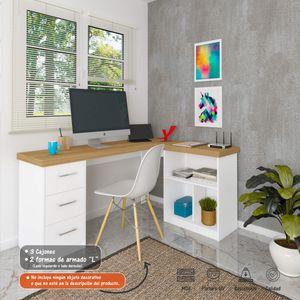 Escritorio Mesa de Computador Bertolini Color Blanco con Pino