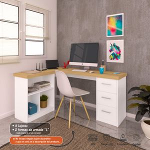 Escritorio Mesa de Computador Bertolini Color Blanco con Pino